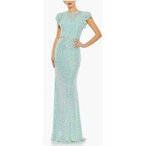 Mac Duggal 26942 Size 4 Sequin Rhinestone Blue Maxi Formal Dress NWT